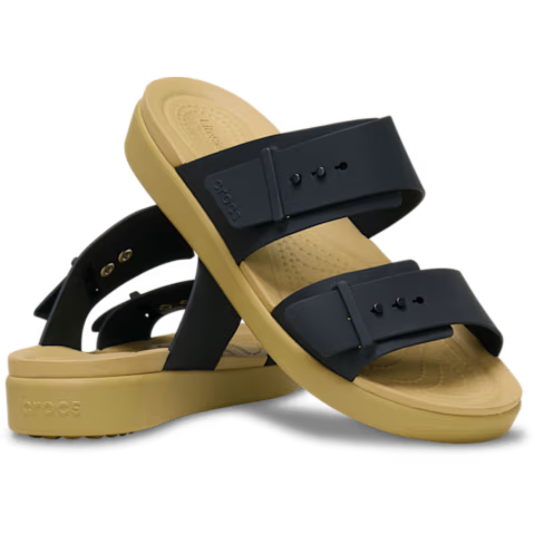Brooklyn Buckle Low Sandal - black/tan