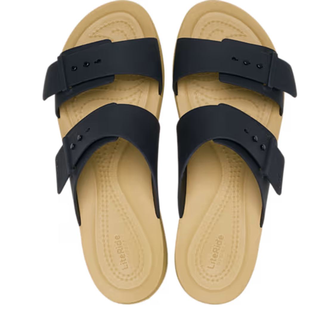 Brooklyn Buckle Low Sandal - black/tan