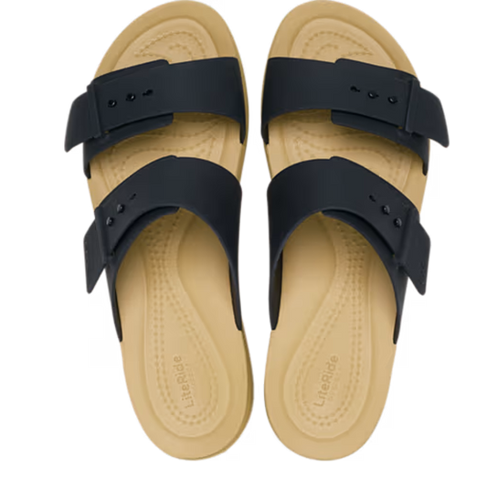 Brooklyn Buckle Low Sandal - black/tan