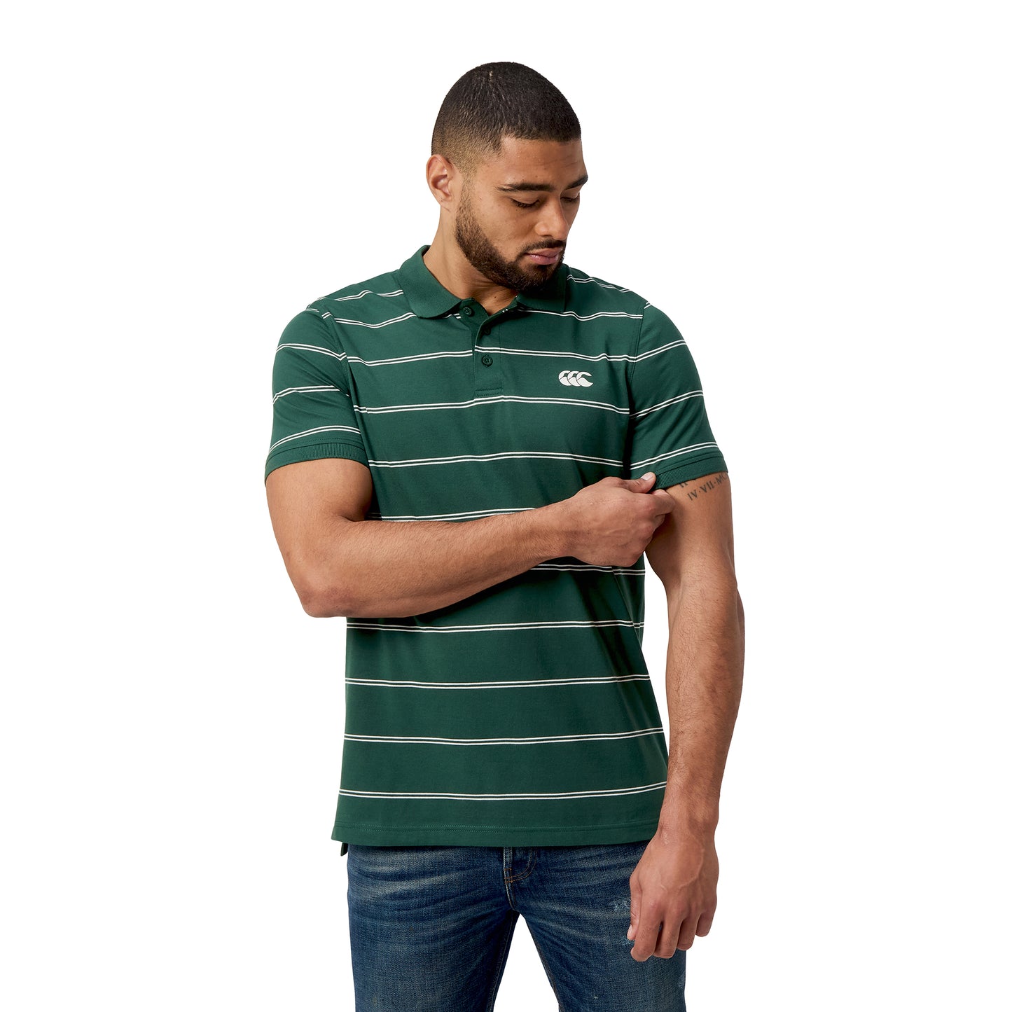 Yarn Dye Stripe Polo H1 25 - forest