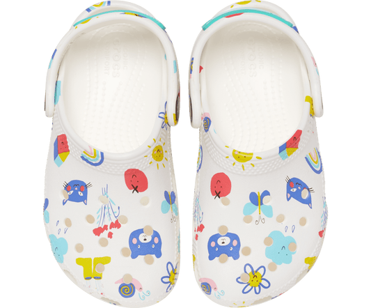 Classic Doodle Print Clog Toddler - white/multi