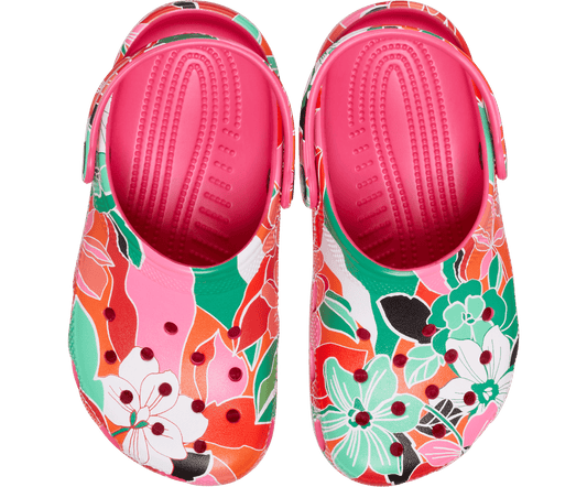 Classic Woodcut Floral Clog Kids - dragonfruit