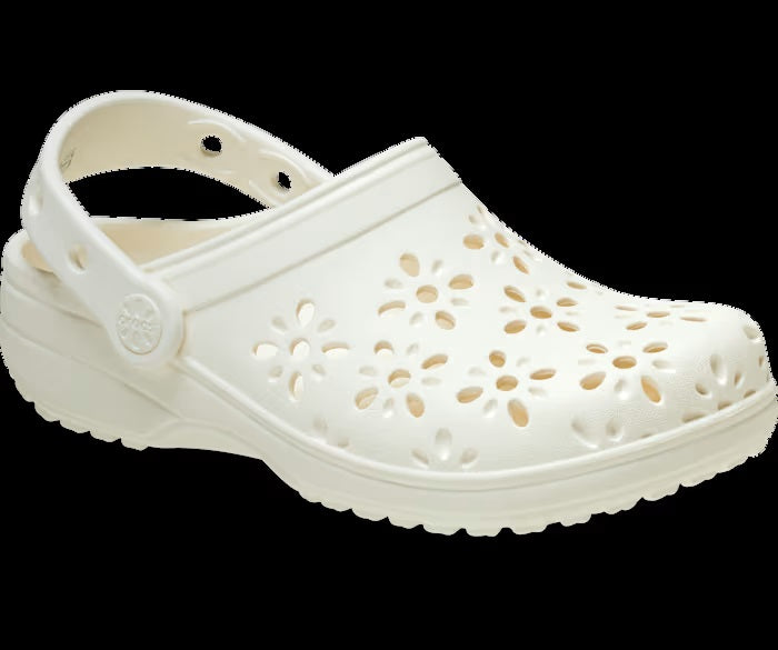 Classic Floral Cut Out Clog - chalk