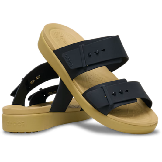 Brooklyn Buckle Low Sandal - black/tan