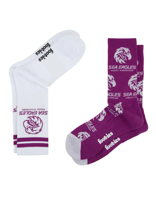 Sea Eagles Footies Logo Sneaker Socks - 2 Pack