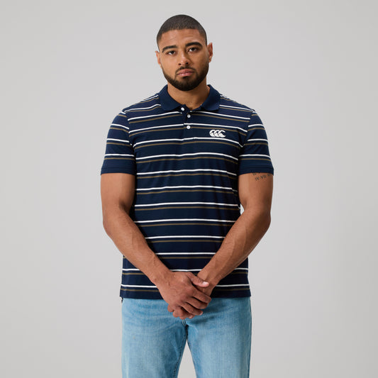 Yarn Dye Stripe Polo - navy