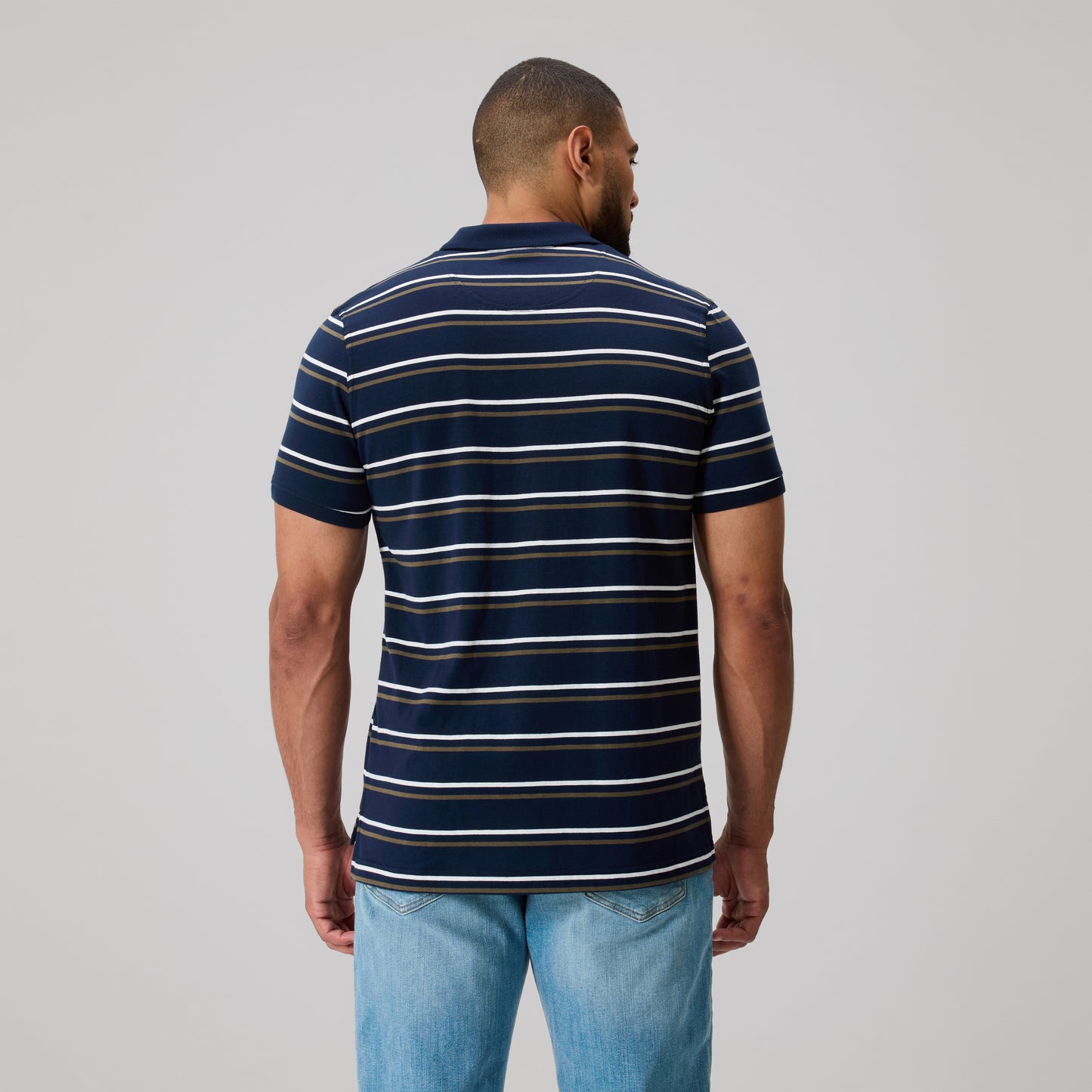 Yarn Dye Stripe Polo - navy