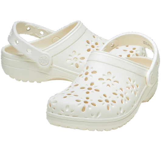 Classic Floral Cut Out Clog - chalk