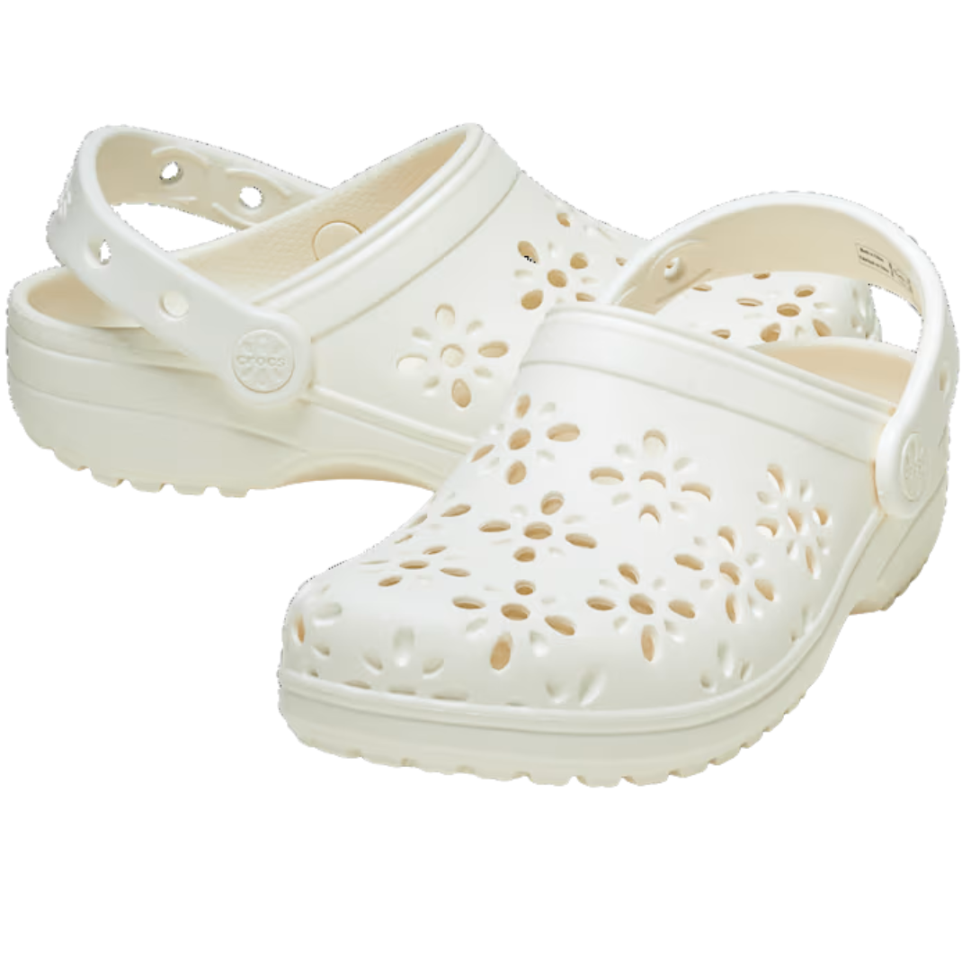 Classic Floral Cut Out Clog - chalk