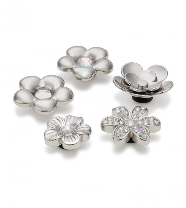 Jibbitz Monochrome Silver Flowers - 5 pack