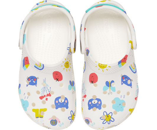 Classic Doodle Print Clog Toddler - white/multi