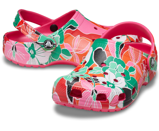 Classic Woodcut Floral Clog Kids - dragonfruit