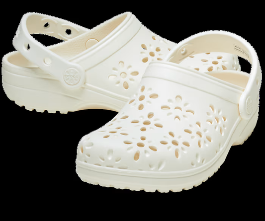 Classic Floral Cut Out Clog - chalk