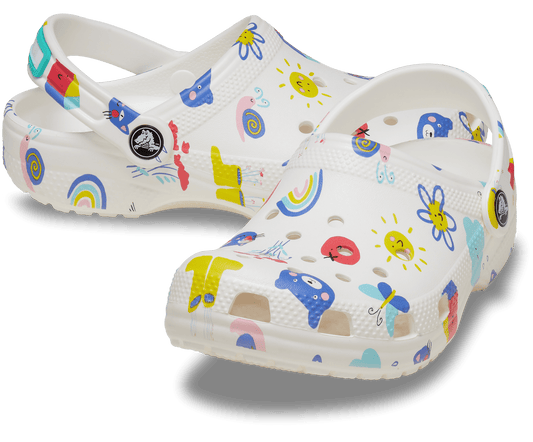 Classic Doodle Print Clog Kids - white/multi