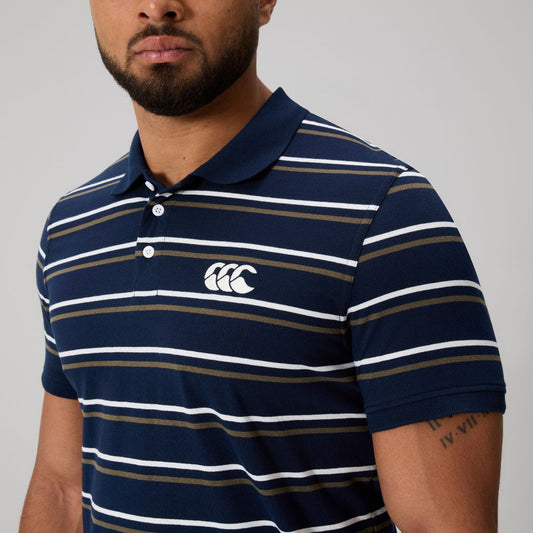 Yarn Dye Stripe Polo - navy